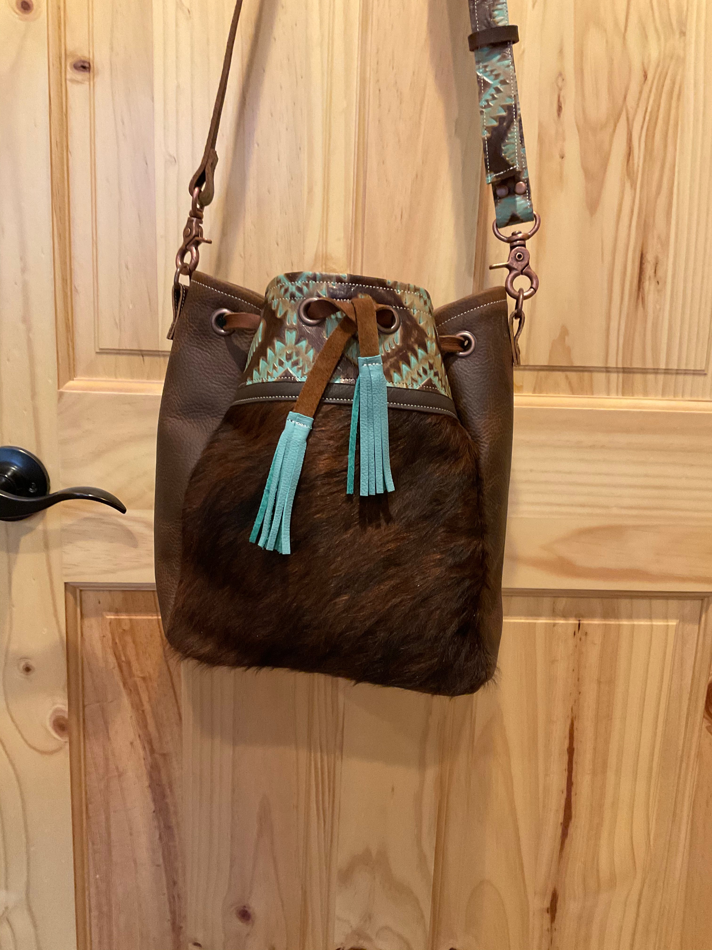 Turquoise Buckle Cowhide Crossbody Bag